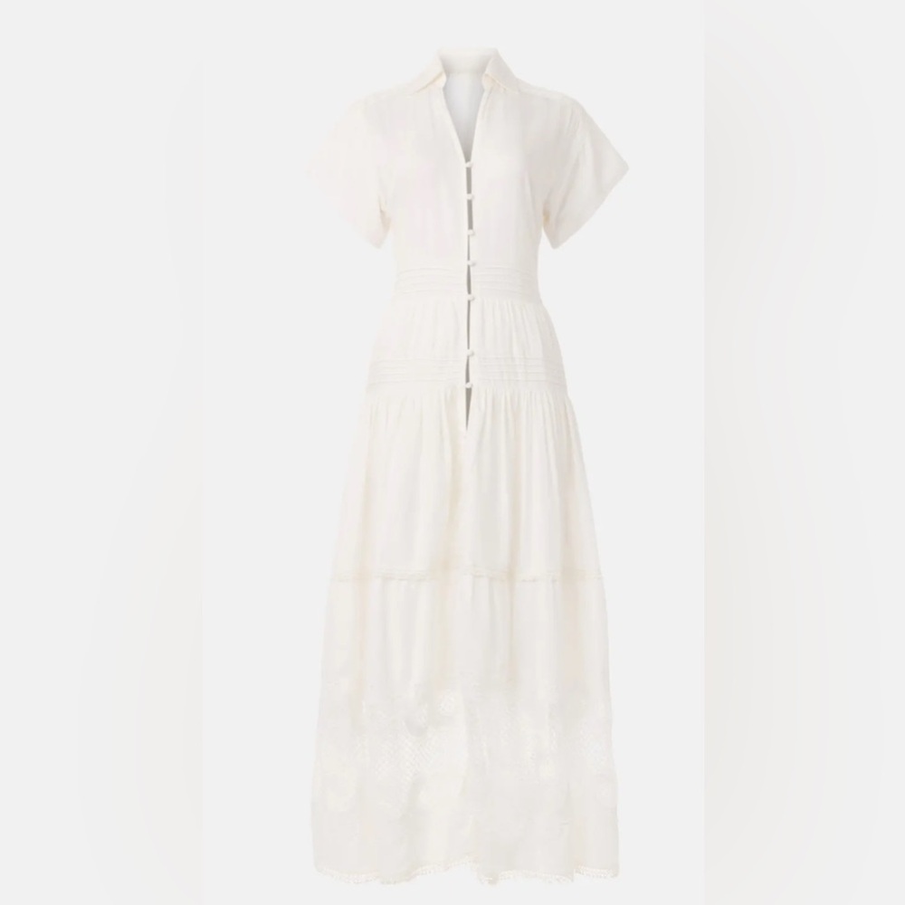 Maje Embroidered Ruffled Maxi Dress with Button-Front EU 38
